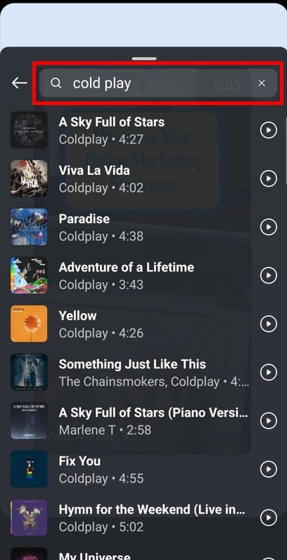 Music search in Instagram Story