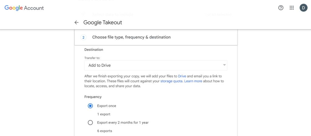 Select destination and frequency of  backup