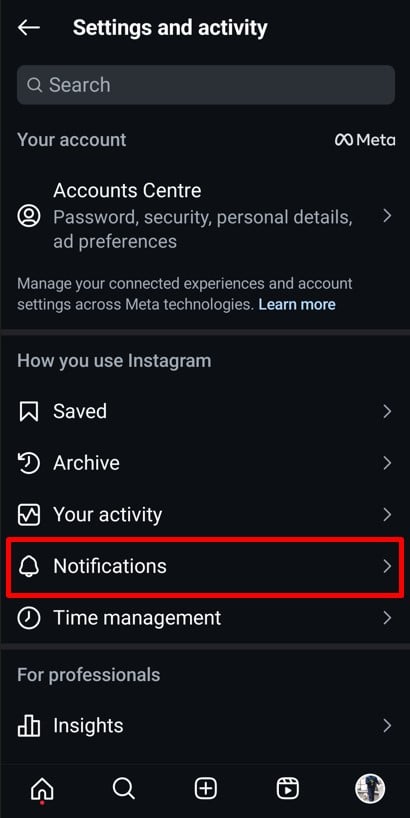 Profile settings and activity tab