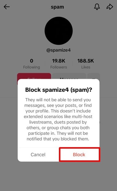 Block confirmation pop-up