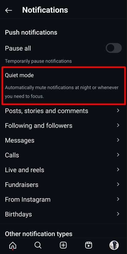 Quite Mode in Notifications tab