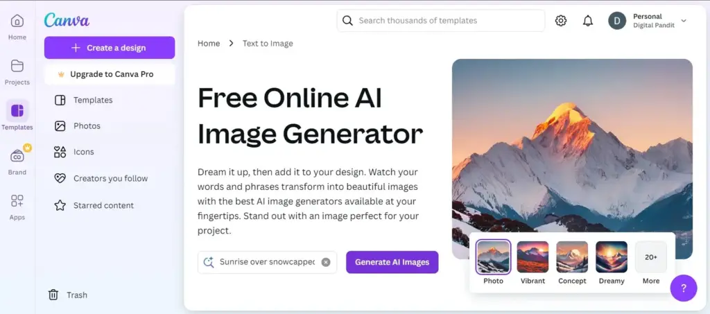 Canva AI image generator