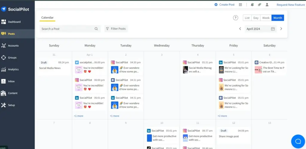 SocialPilot scheduling calendar