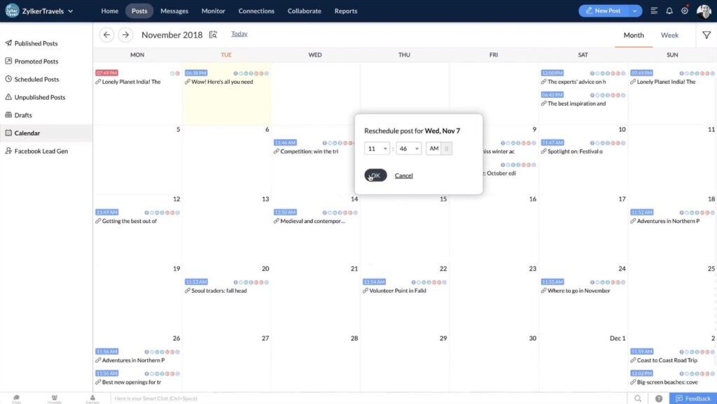 Zoho social calendar