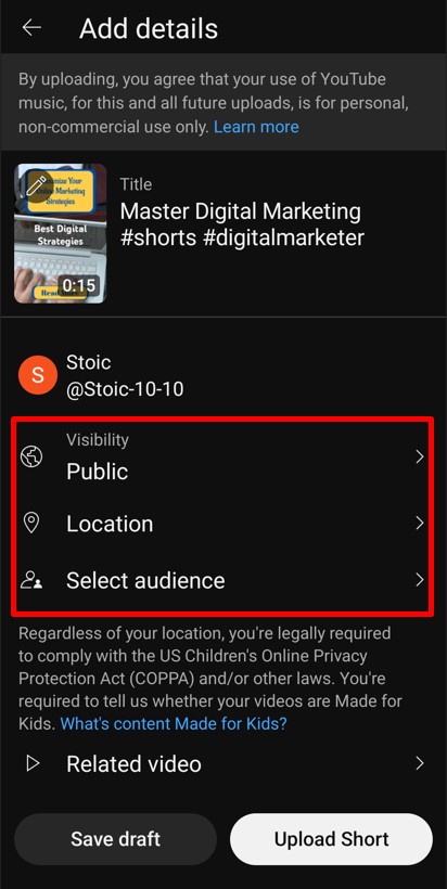 Add details about your YouTube Short