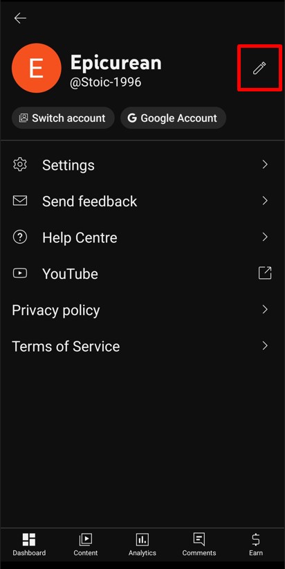 Channel profile view in YouTube Studio mobile app