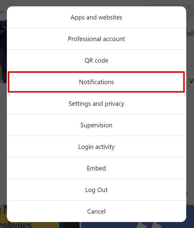 Choose Notifications from available settings option