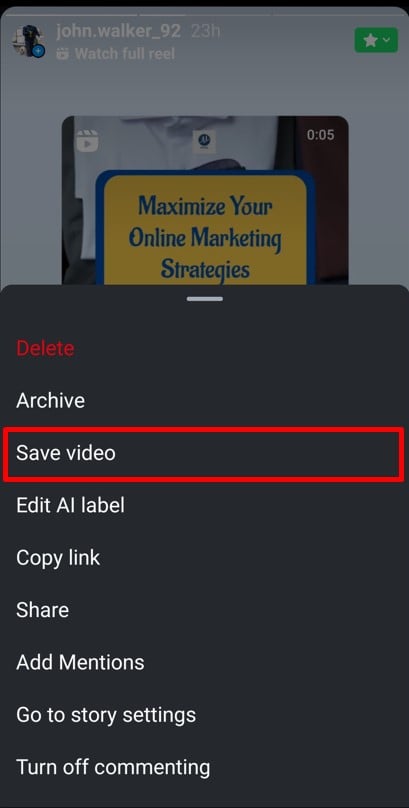 Select Save video option