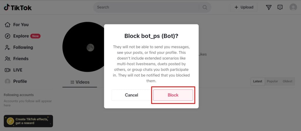 Block confirmation pop up