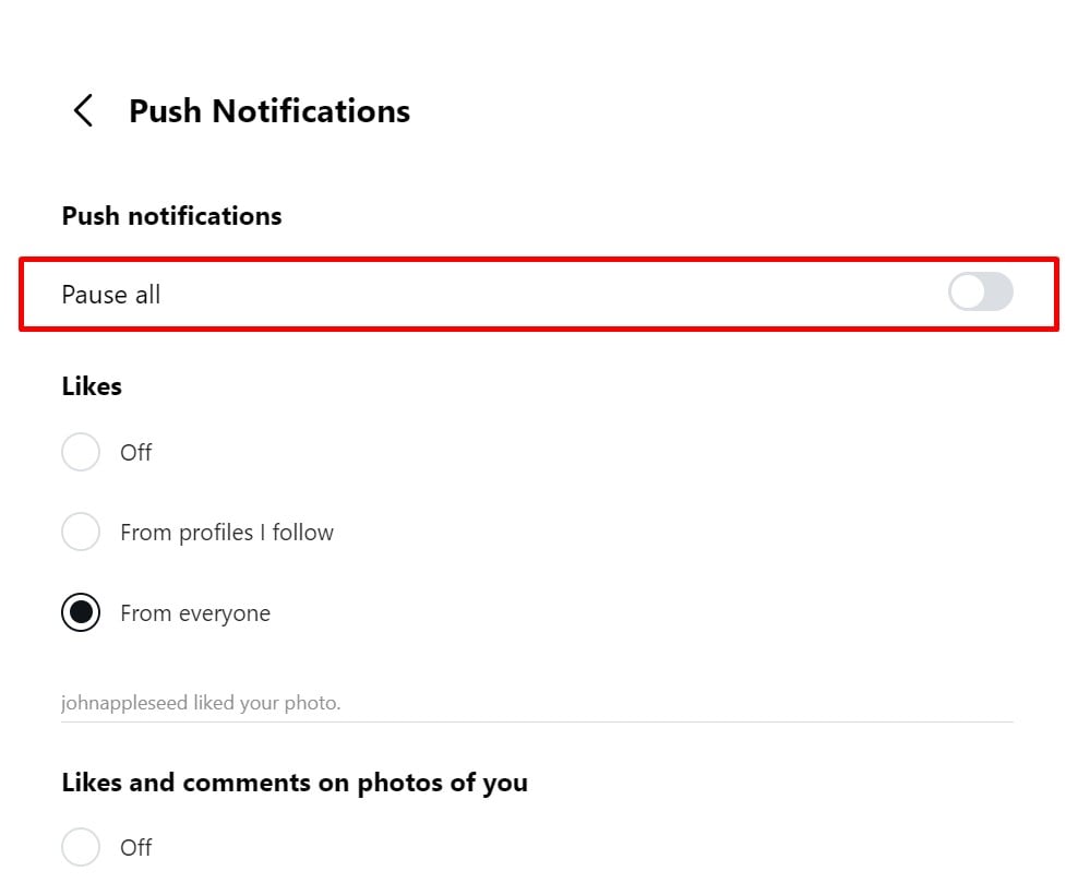 Pause all option in Push Notifications