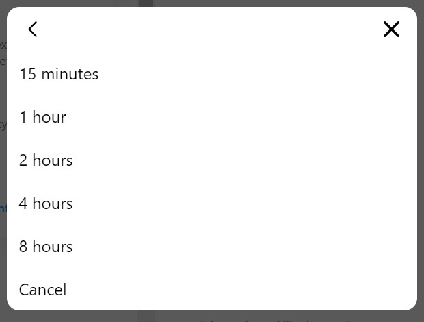 Notification pause duration tab