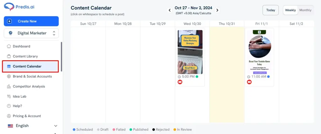 Scheduled Posts in Content Calendar