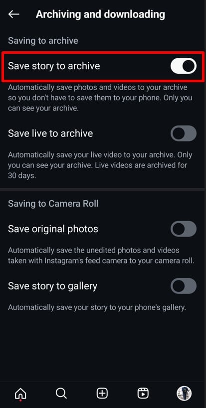 Toggle on Save story to archive button