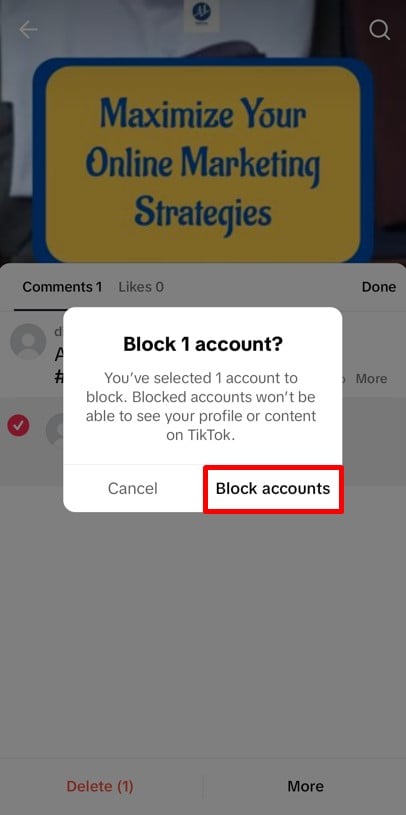 Block Accounts confirmation pop up