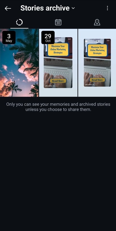 Archived stories in Instagram