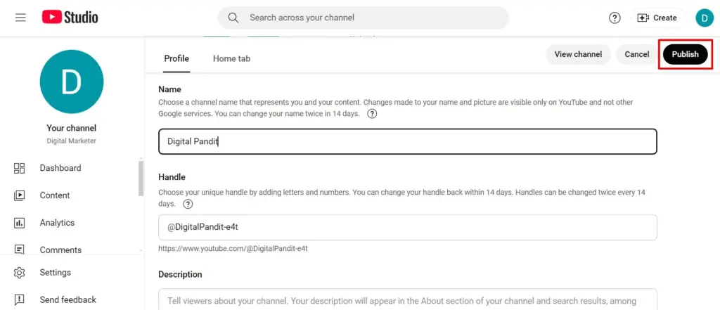 Publish the changes made to your channel name