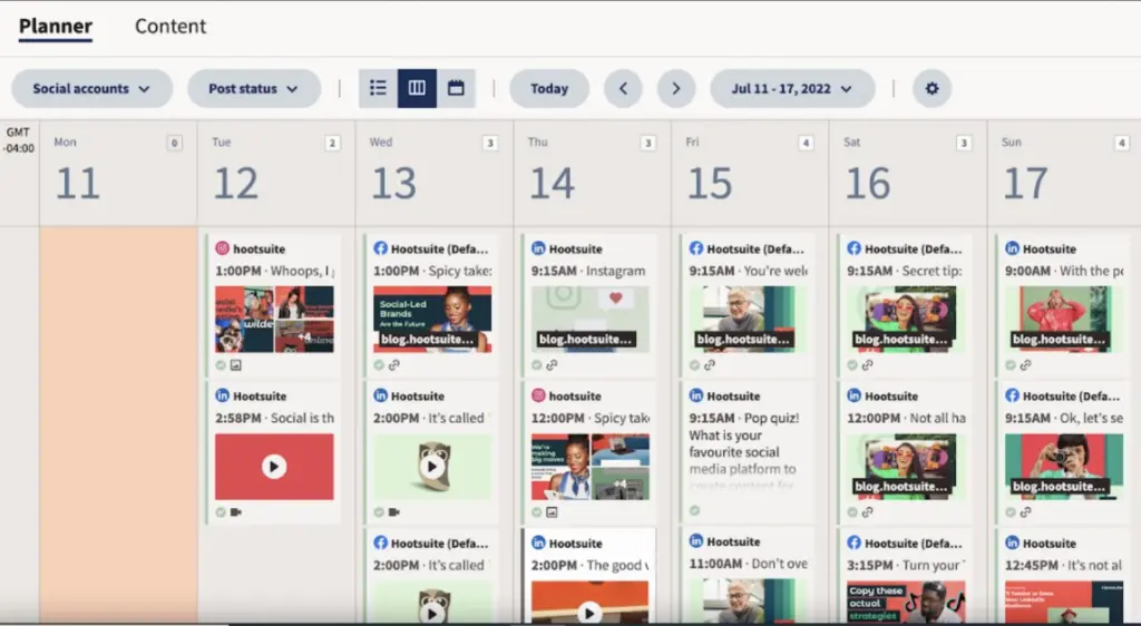 Hootsuite content calendar dashboard