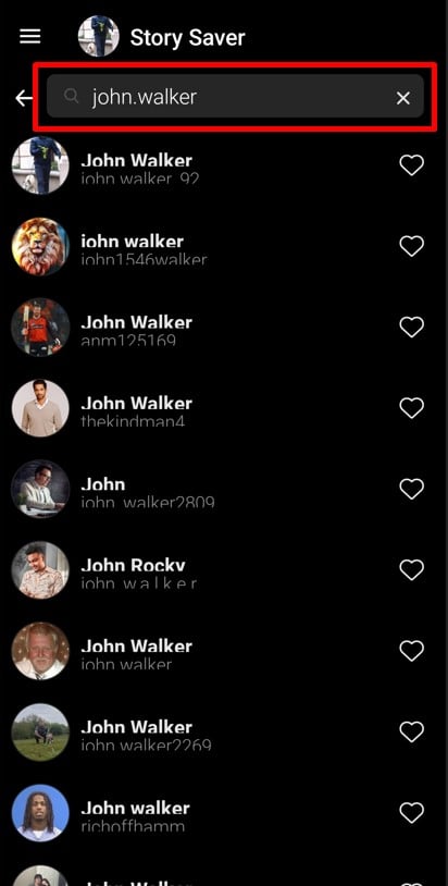 Profile search in Story Saver app
