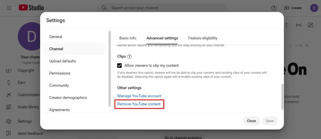 Remove YouTube content option at the bottom in Other settings