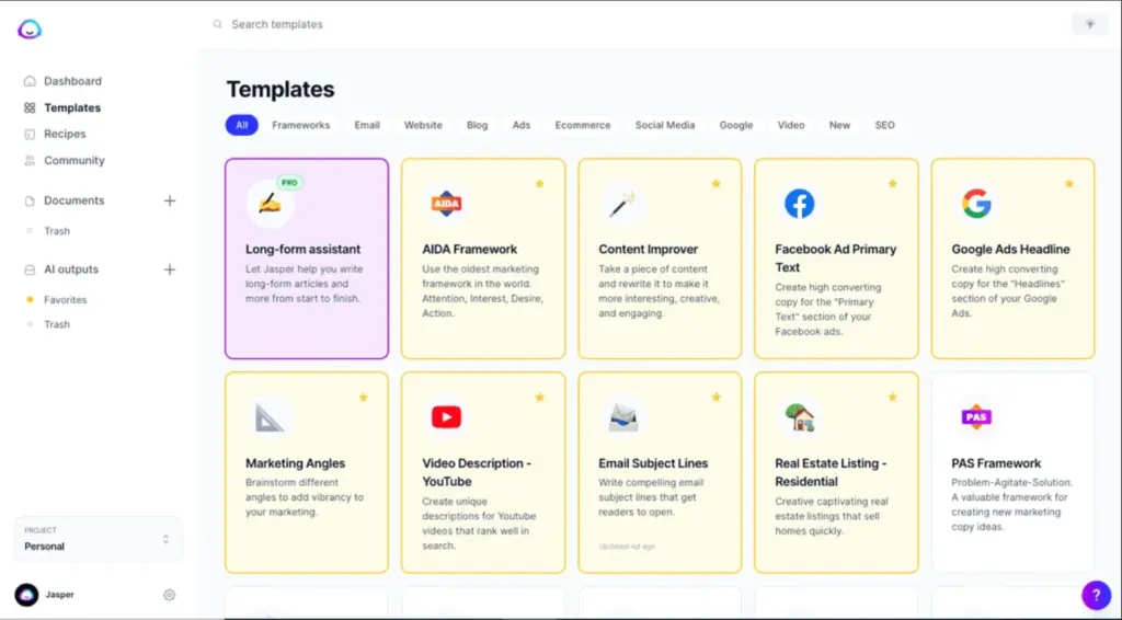 Jasper.ai templates