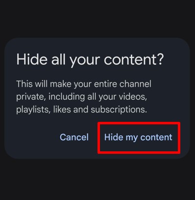 Confirmation pop-up for hiding content