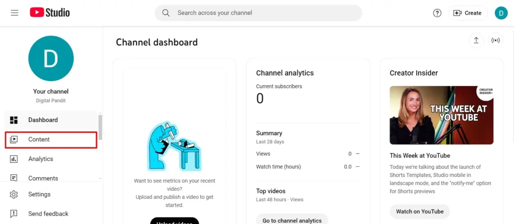 Content tab in YouTube Studio