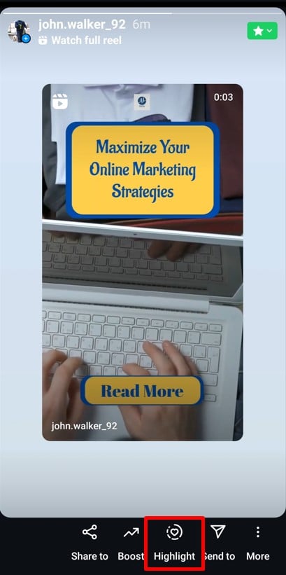 Add to highlight option in Instagram Story