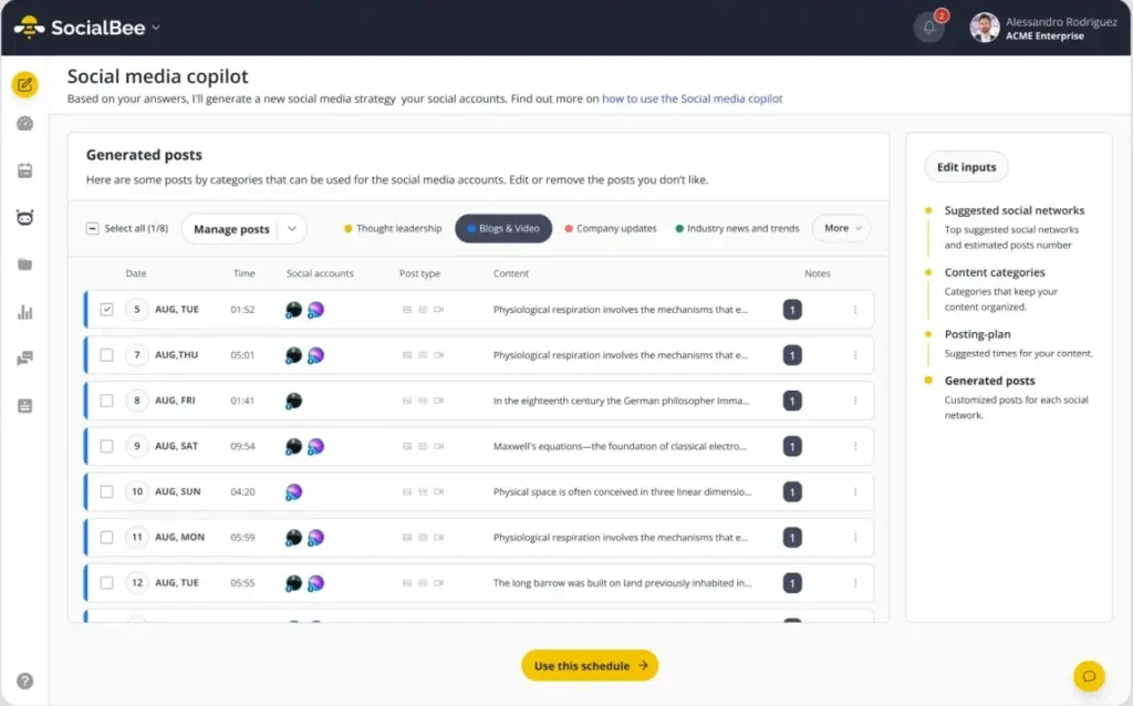 SocialBee AI for social media