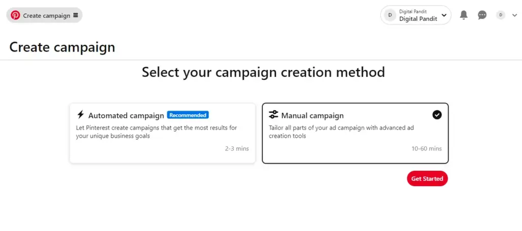 Create campaign dashboard of Pinterest