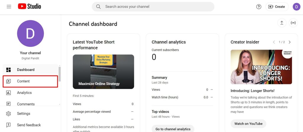 Content Tab in YouTube Studio