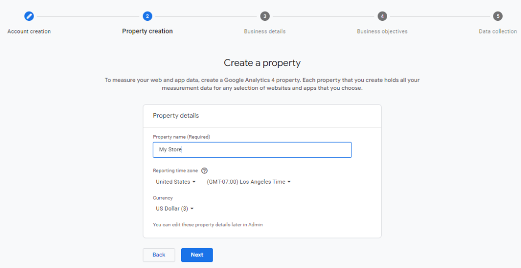 create GA4 property for shopify SEO