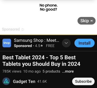 YouTube ad on a tech review channel