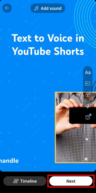 Complete adding text to voice in YouTube Short  and click on Next button