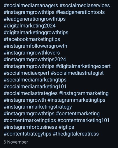 Example of hashtag spamming