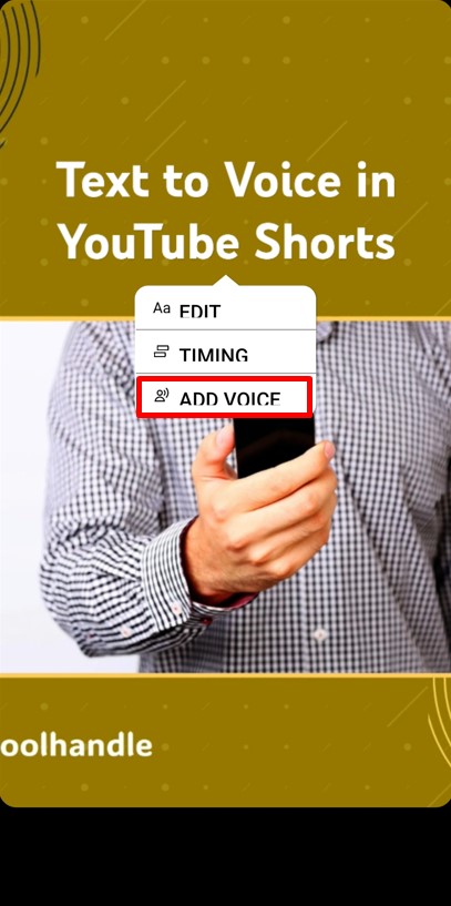 Click on option to add text to voice in YouTube Shorts