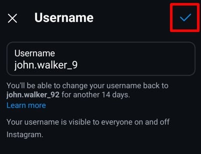 Change username in Edit profile tab