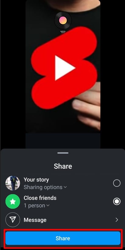 Click on Share buttton to post Instagram Story with multiple pictures