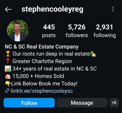 Instagram bio example for real estate agents