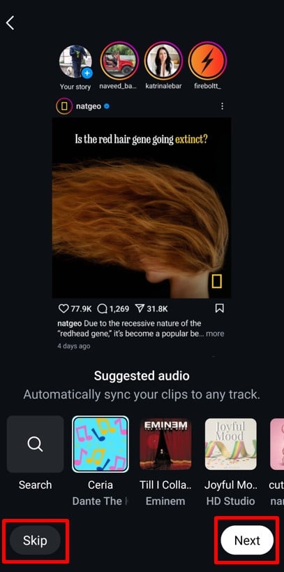 Option to add suggested audio clips.