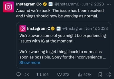 Instagram Communications official X account