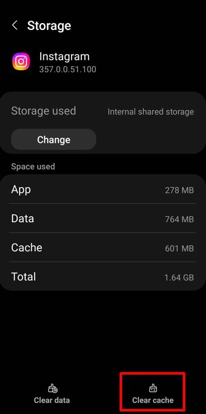 Instagram Cache memory delete