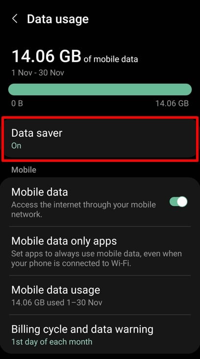 Mobile Data saver mode 