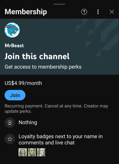 Monetize membership options for viewers on YouTube