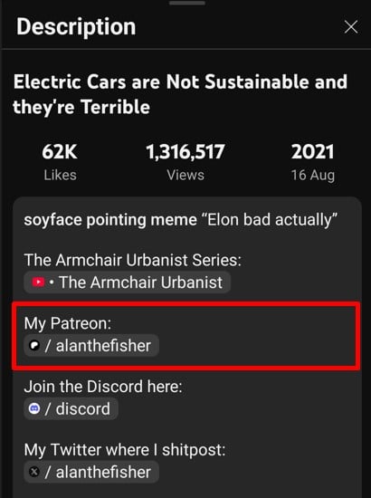 Patreon link in YouTube video