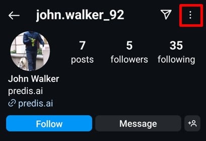 Instagram profile more options button