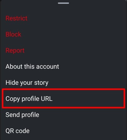 Select the Copy profile URL