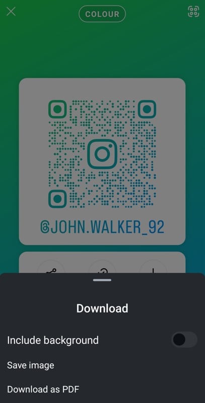 QR code download option in Instagram mobile app