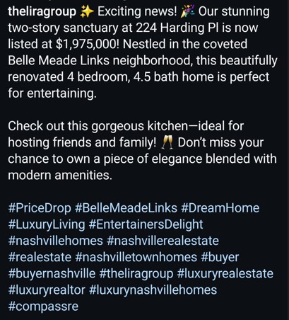 Good use of hashtags for real estate posts