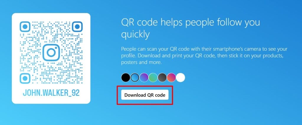 Download QR code option for Instagram Profile