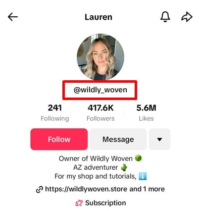 An example of memorable username idea for TikTok